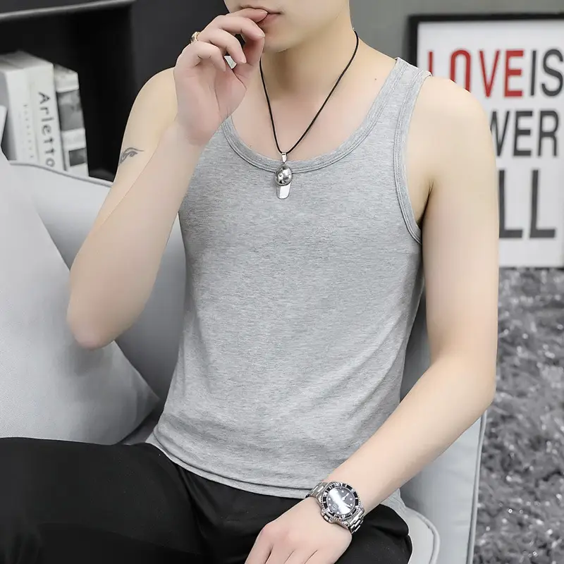 Men's Black Cotton Sleeveless Vest Slim Fit Casual Sports Wear