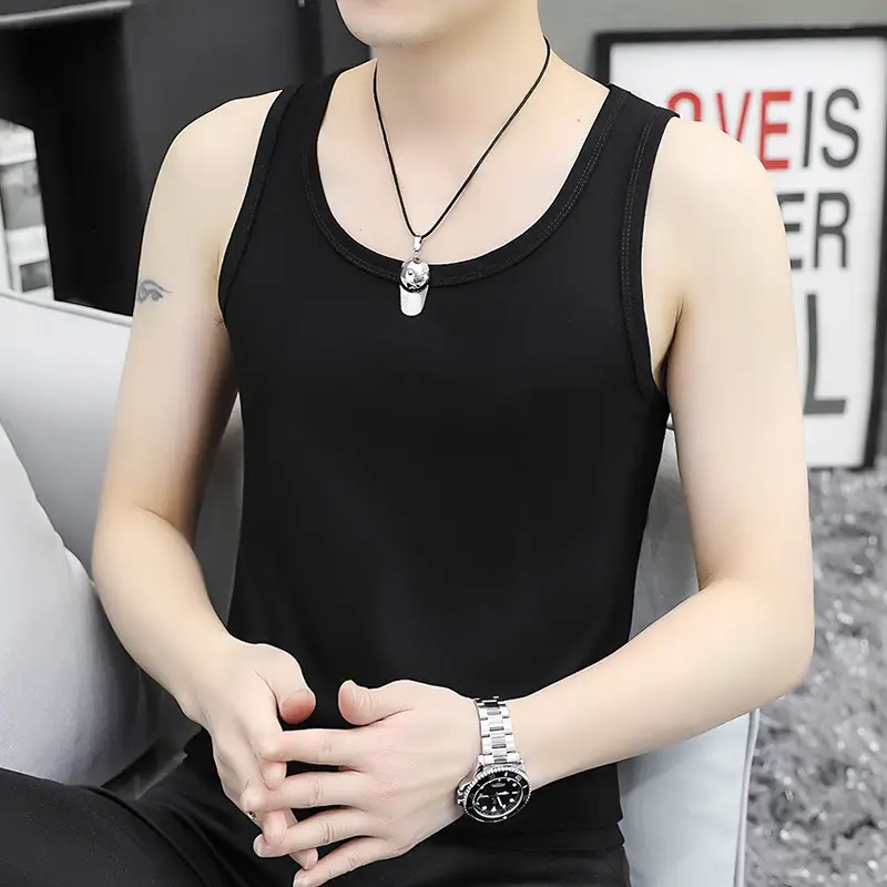 Men's Black Cotton Sleeveless Vest Slim Fit Casual Sports Wear