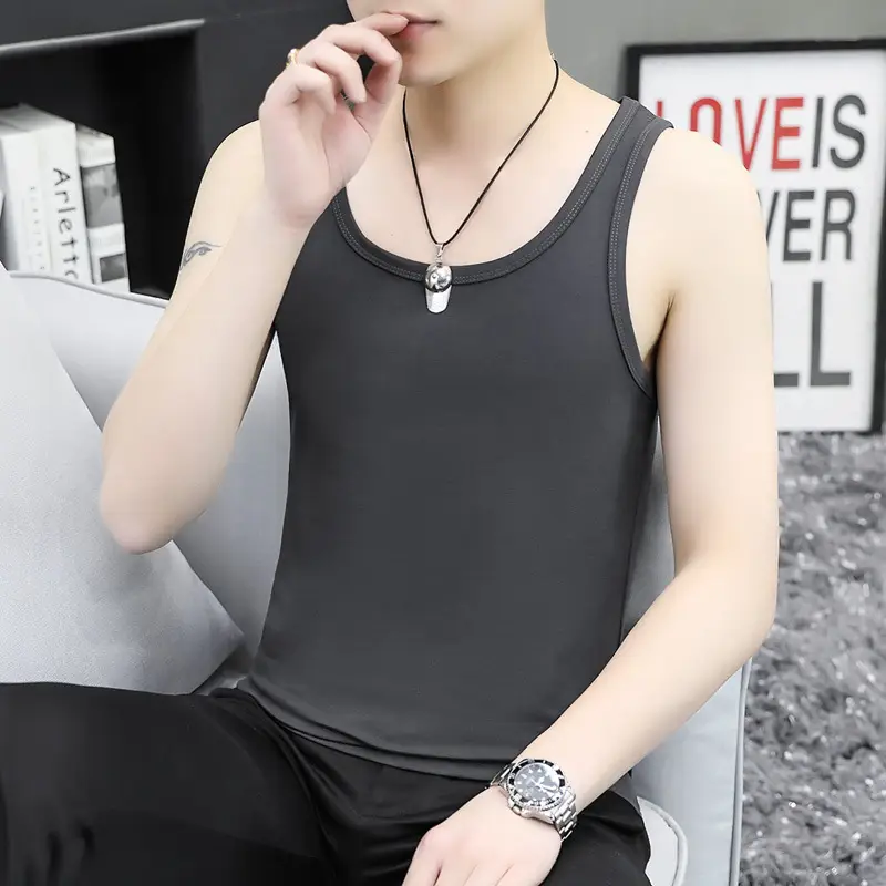 Men's Black Cotton Sleeveless Vest Slim Fit Casual Sports Wear