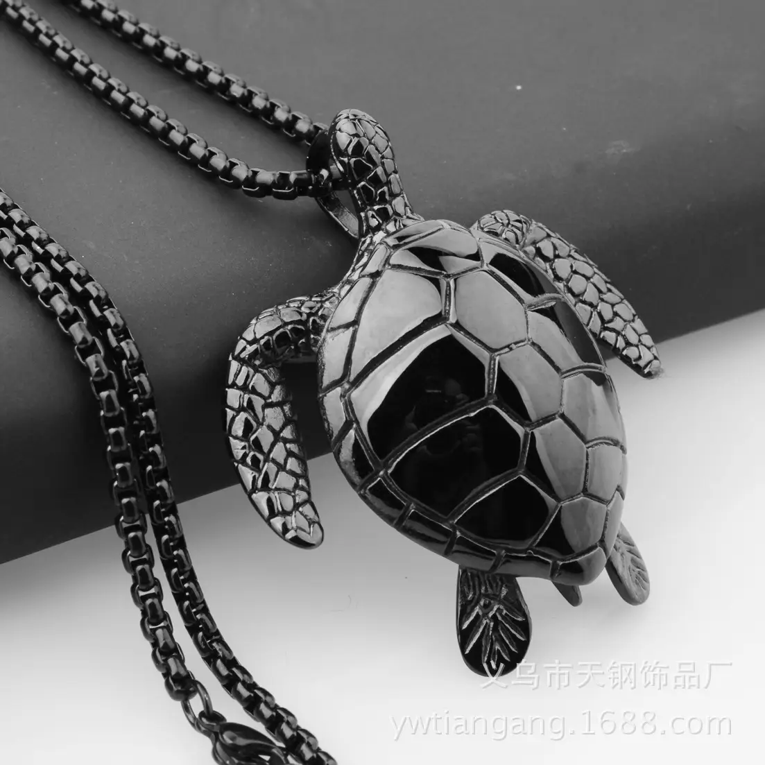 Turtle Pendant Necklace Titanium Steel Black - Image 2