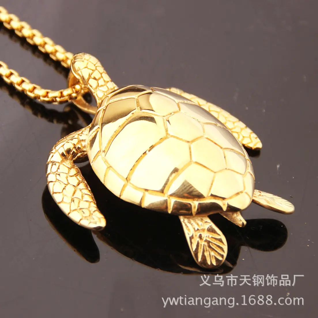 Turtle Pendant Necklace Titanium Steel Black - Image 3