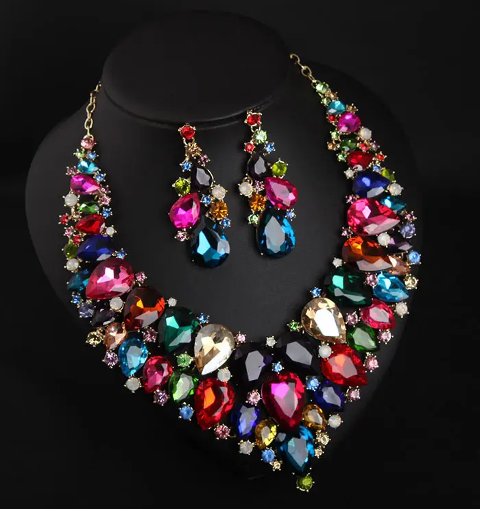 European & American Super Crystal Gem Necklace Earrings Set - Image 5