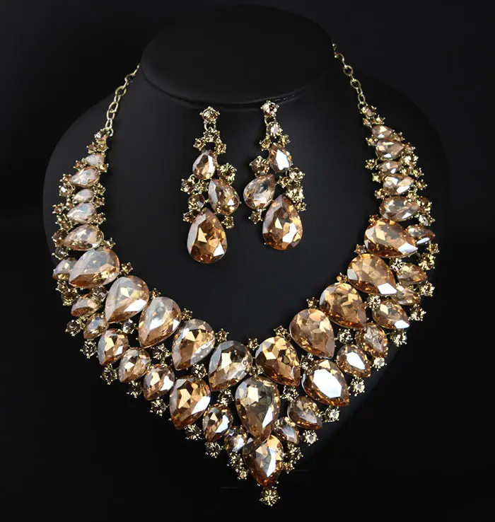 European & American Super Crystal Gem Necklace Earrings Set - Image 2