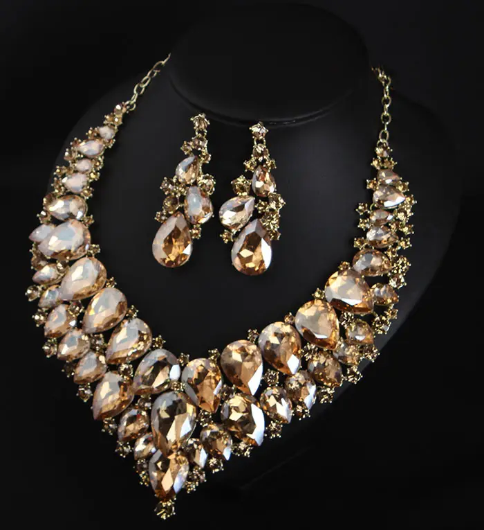 European & American Super Crystal Gem Necklace Earrings Set - Image 6