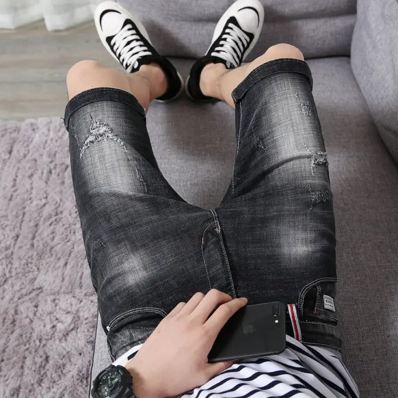 Men Ripped Denim Jeans Slim Fit Stretch Casual Pants - Image 5