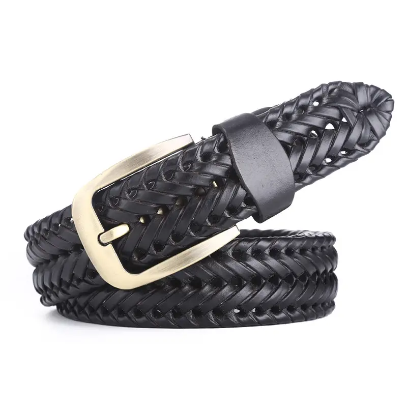 Men's Black Woven Belt with Gold Buckle - Image 4