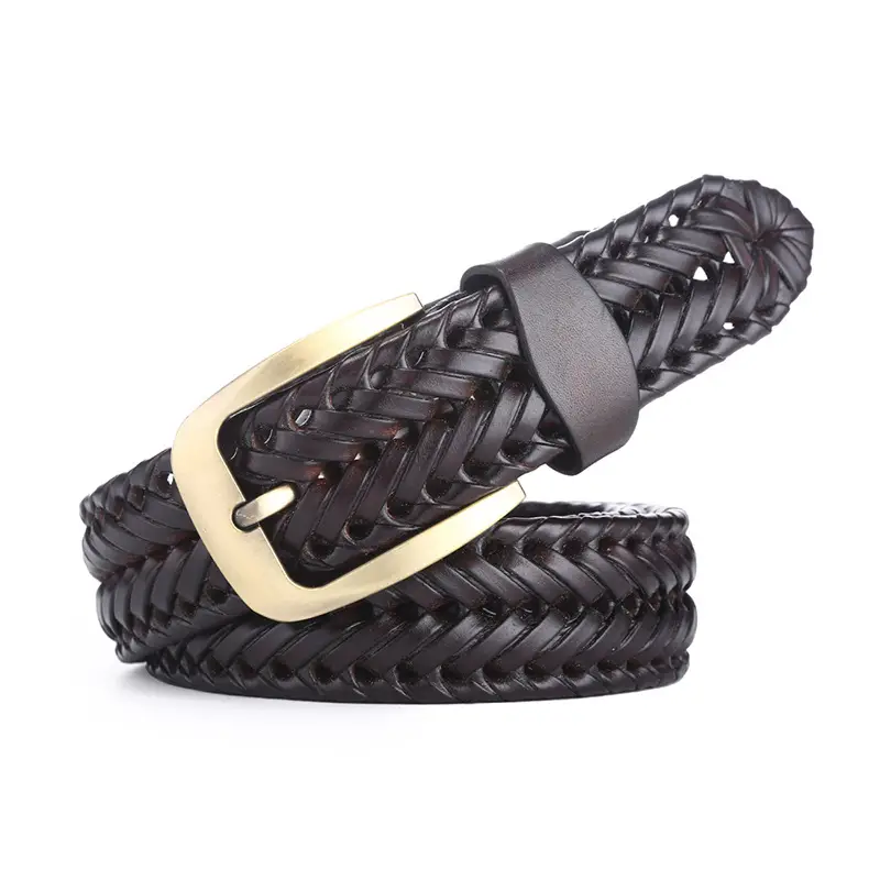 Men's Black Woven Belt with Gold Buckle - Image 5