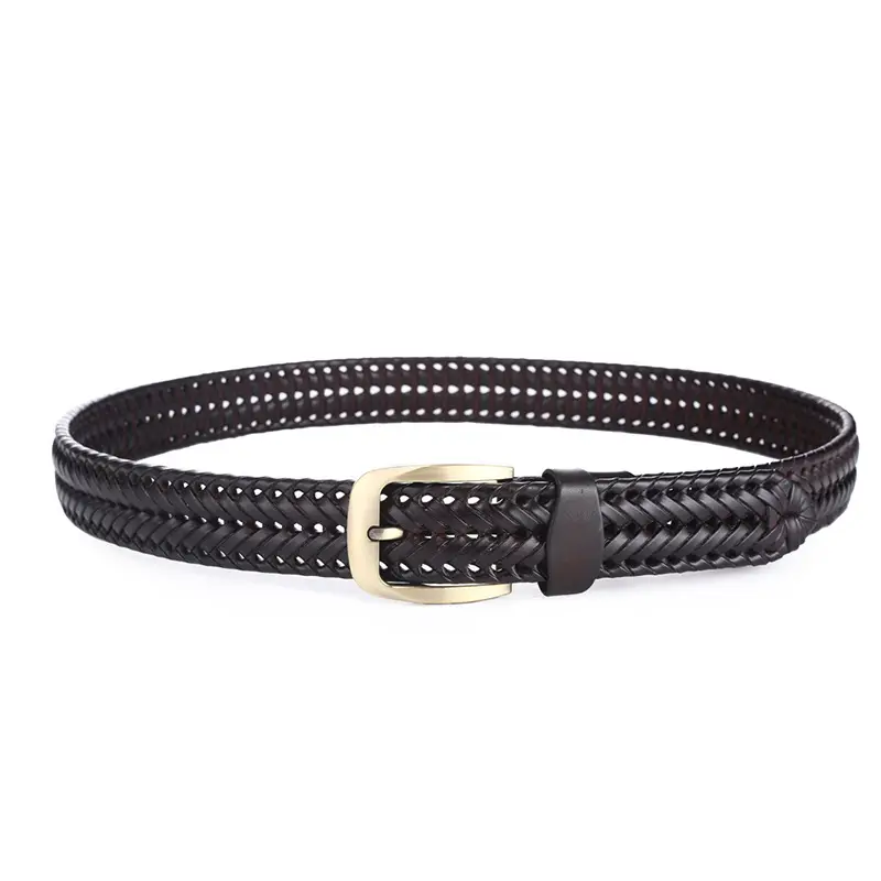 Men's Black Woven Belt with Gold Buckle - Image 6