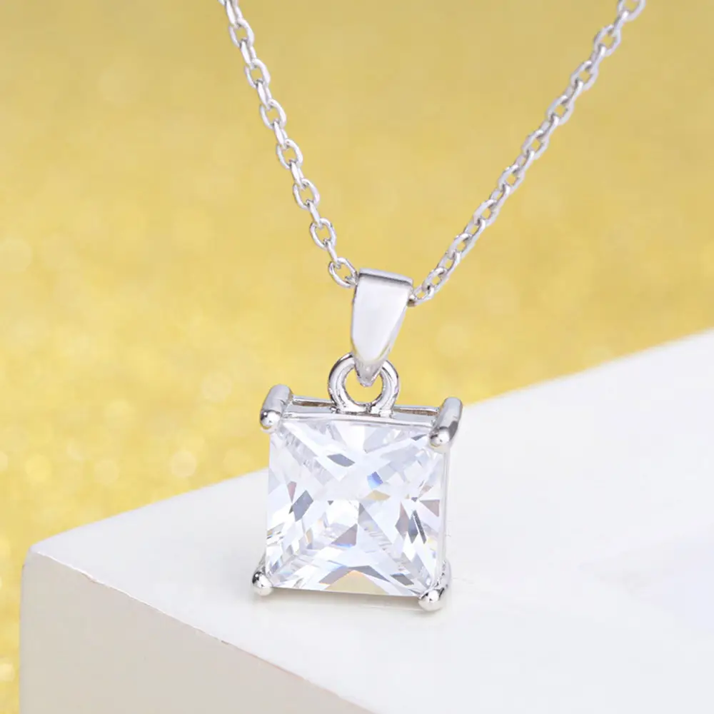 Weihua Geometric Square Zircon Silver Pendant Necklace