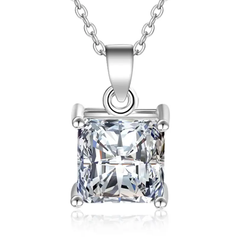 Weihua Geometric Square Zircon Silver Pendant Necklace