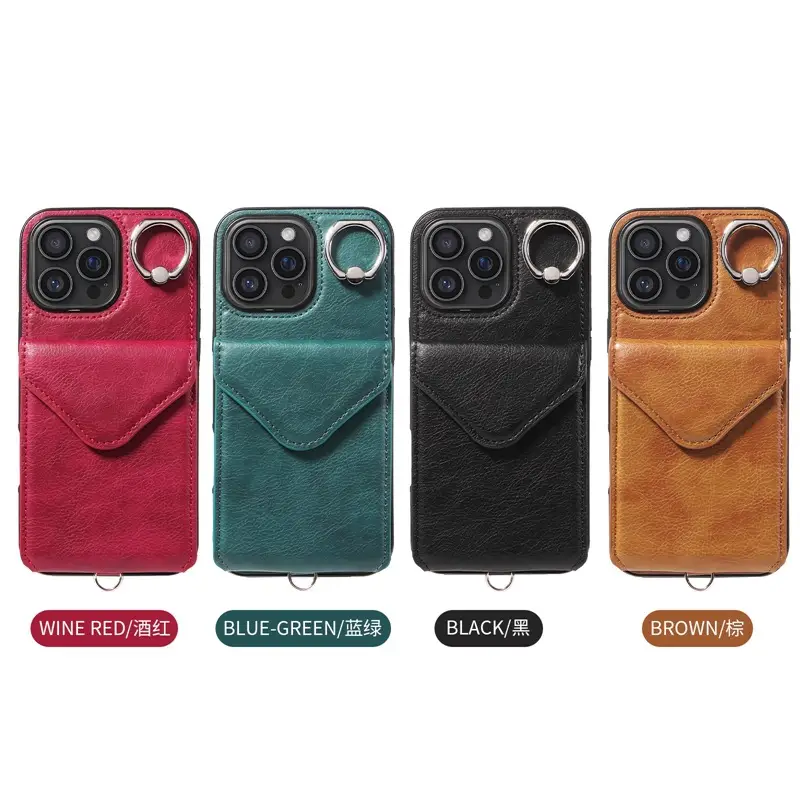 Black Leather Phone Case with Ring Buckle & Strap - Image 6