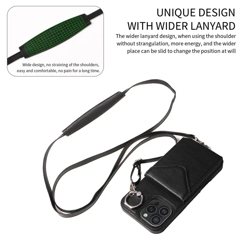 Black Leather Phone Case with Ring Buckle & Strap - Image 7