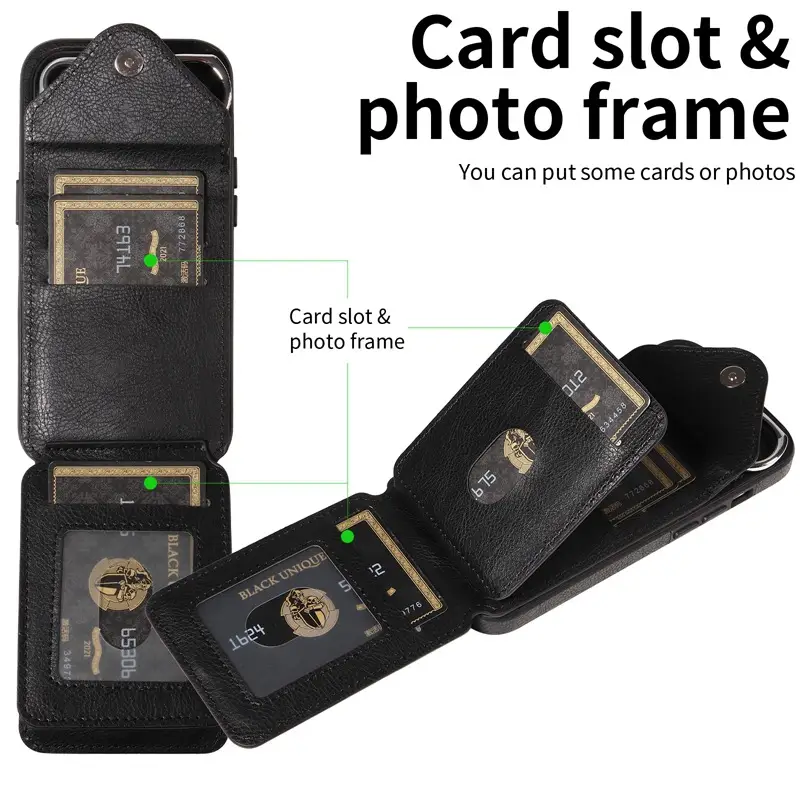Black Leather Phone Case with Ring Buckle & Strap - Image 8