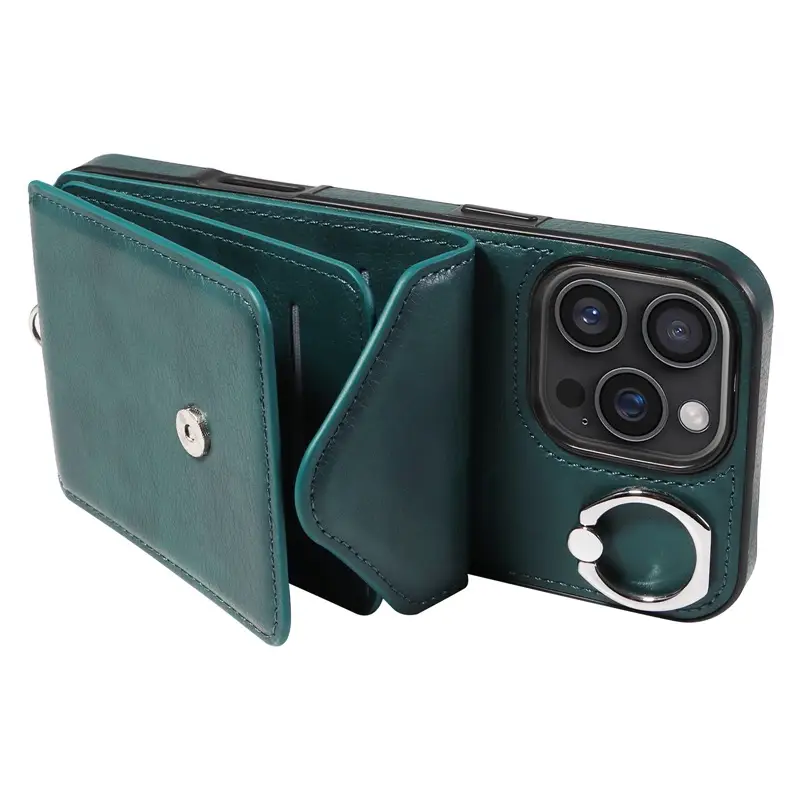 Black Leather Phone Case with Ring Buckle & Strap - Image 9