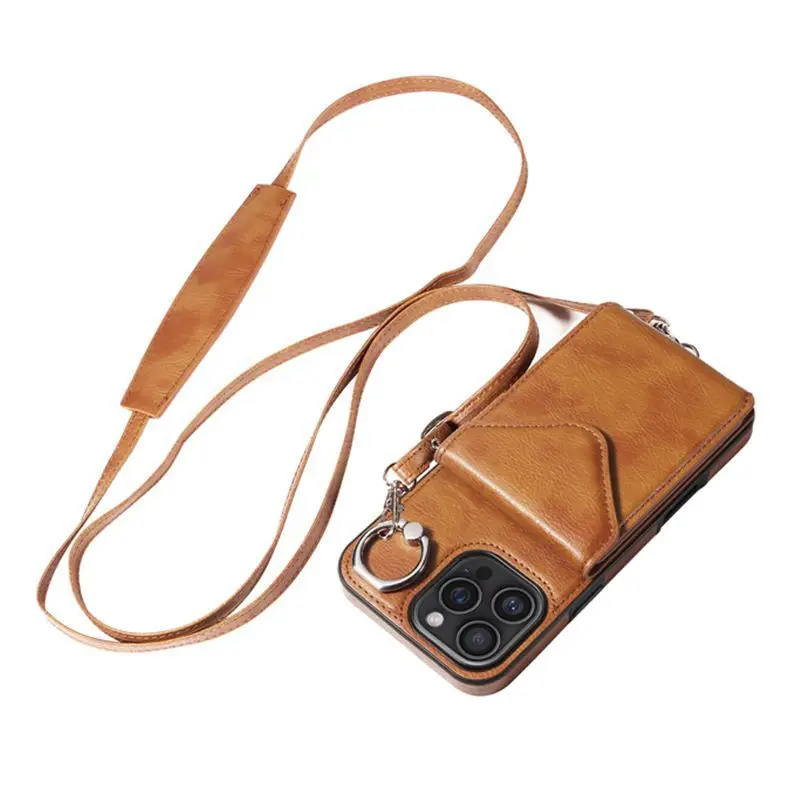 Black Leather Phone Case with Ring Buckle & Strap - Image 2