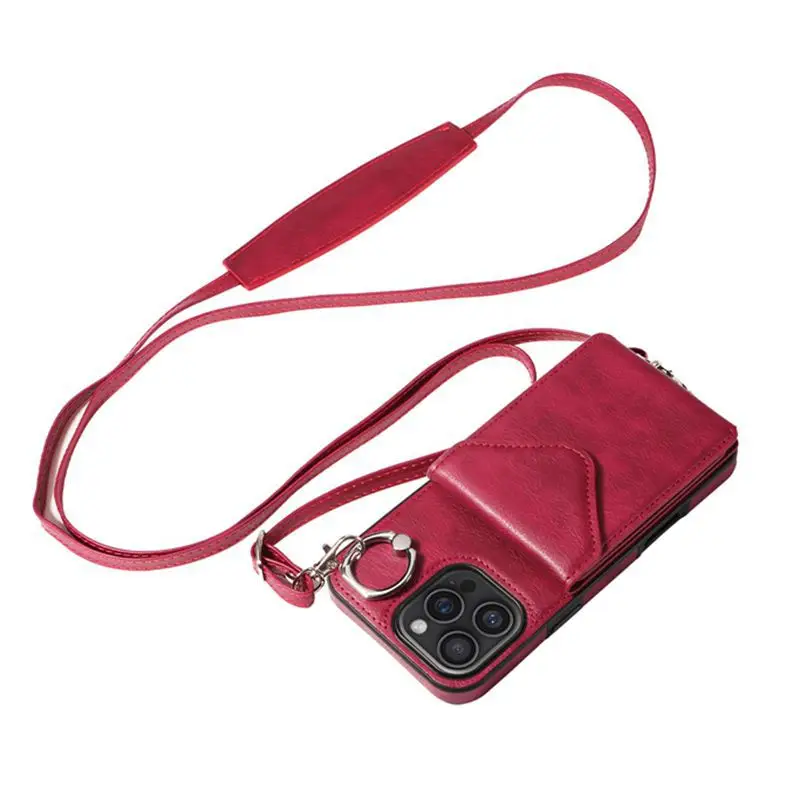 Black Leather Phone Case with Ring Buckle & Strap - Image 3