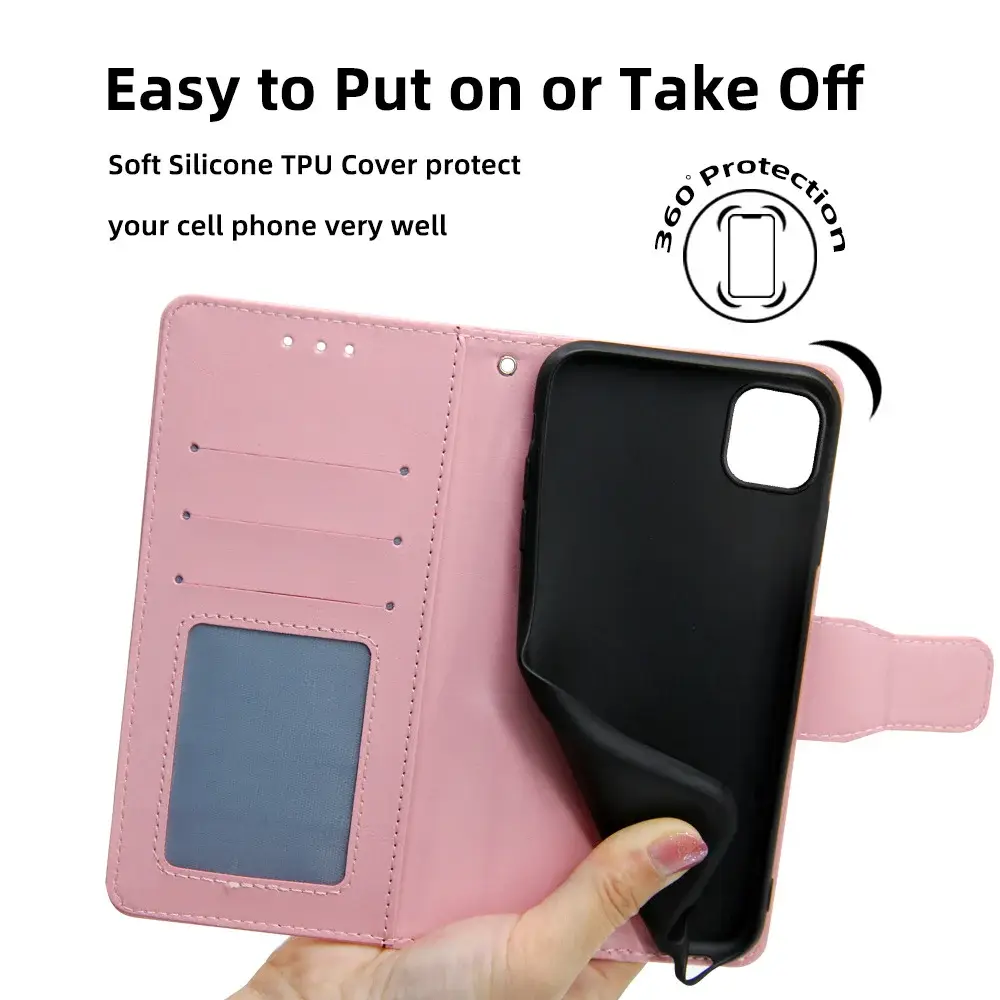 Black Leather iPhone 17 Pro Phone Case with Crystal Pattern — feature 41