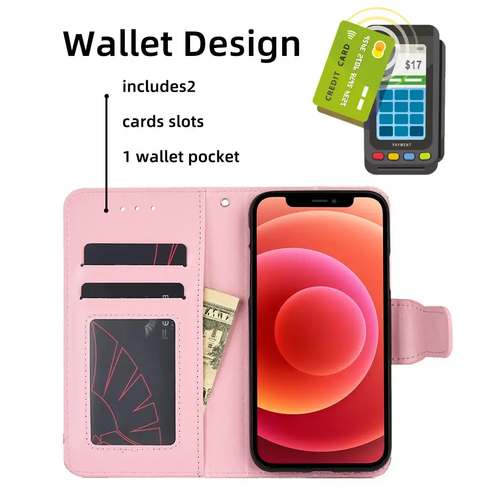 Black Leather iPhone 17 Pro Phone Case with Crystal Pattern — feature 44