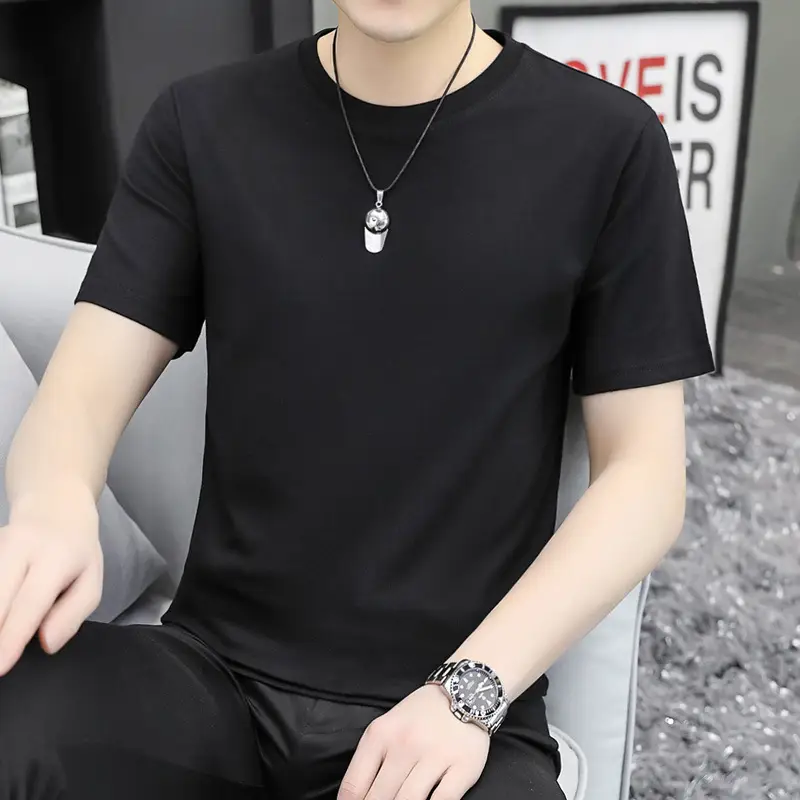 Men Cotton Round Neck T-Shirt Gray Short Sleeve - Image 2