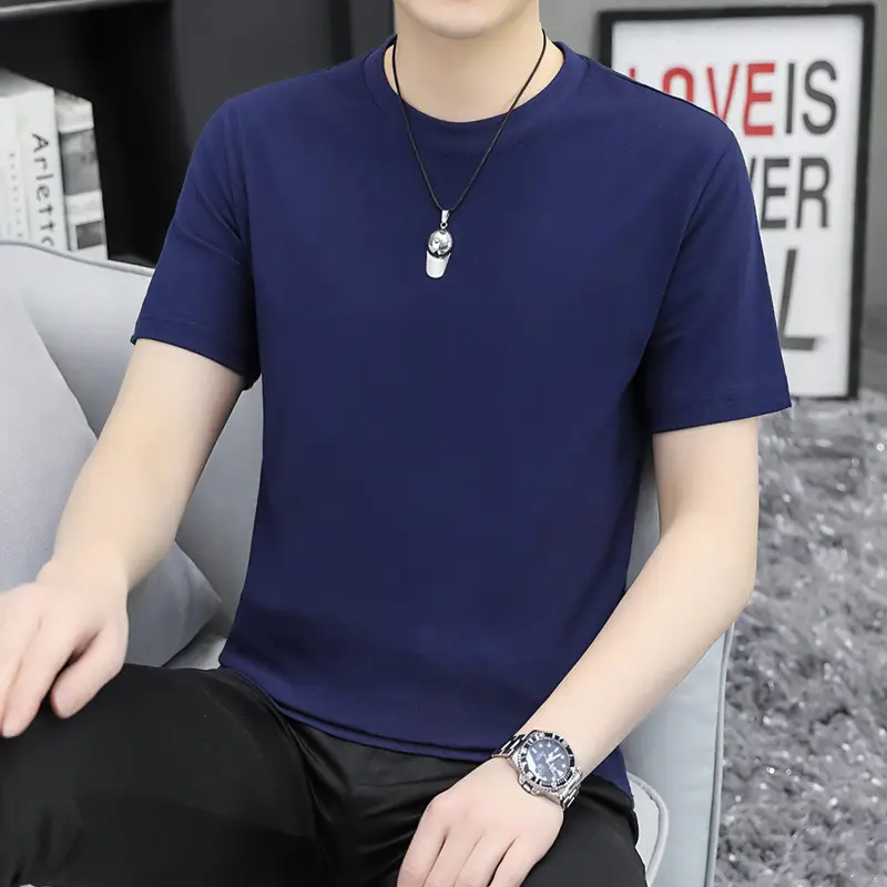Men Cotton Round Neck T-Shirt Gray Short Sleeve - Image 5