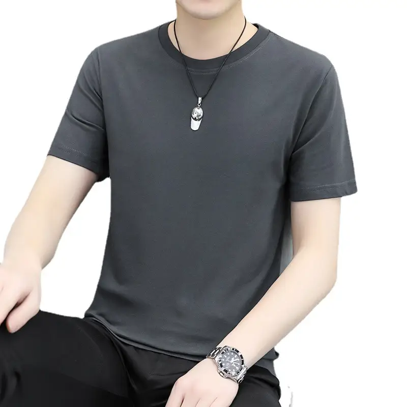 Men Cotton Round Neck T-Shirt Gray Short Sleeve - Image 8