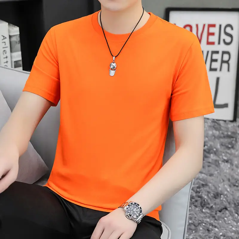 Men Cotton Round Neck T-Shirt Gray Short Sleeve - Image 6