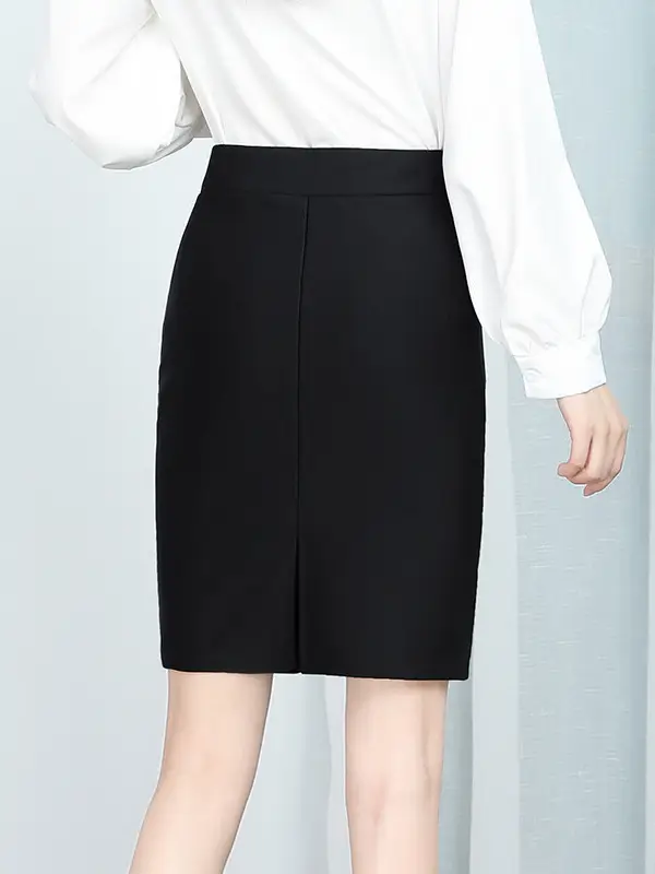 Black Elastic Slimming Skirt Mid-Height Professional Work Plus Size - Image 3
