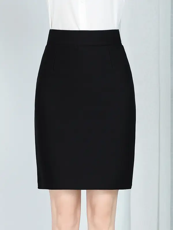 Black Elastic Slimming Skirt Mid-Height Professional Work Plus Size - Image 6