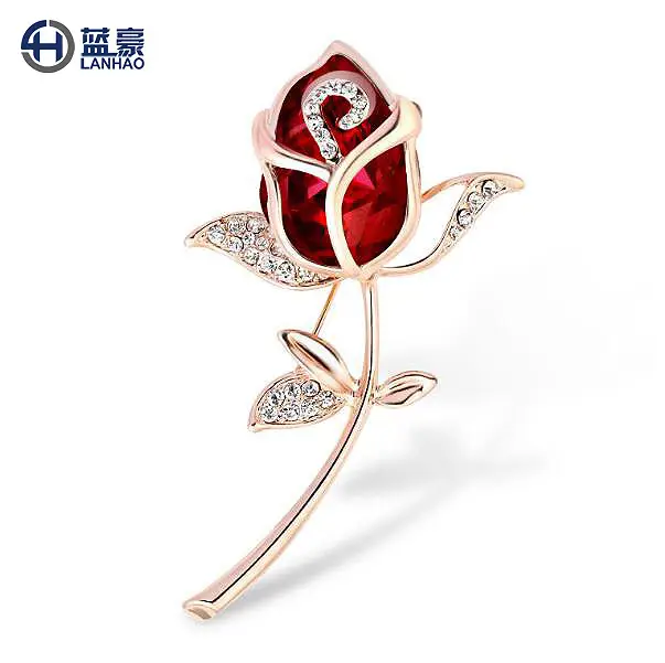 Lanhao Rose Crystal Rhinestone Brooch for Women - Image 5