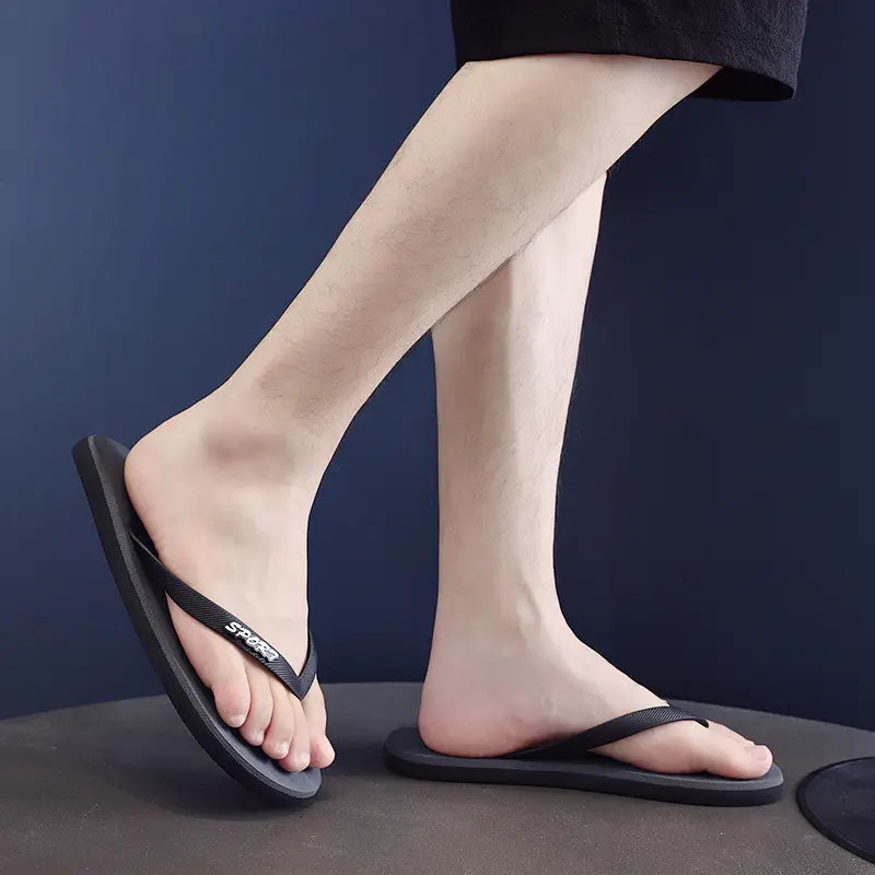 Men's Summer Flip Flops Black Rubber Casual Sandals