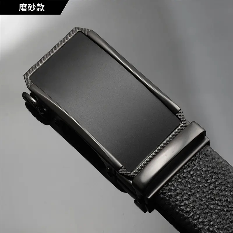 Men's Black Leather Belt with Automatic Buckle