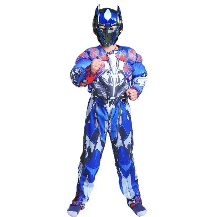 Halloween Optimus Prime Kids Costume Blue Silver Mecha Luminous Mask - Image 6