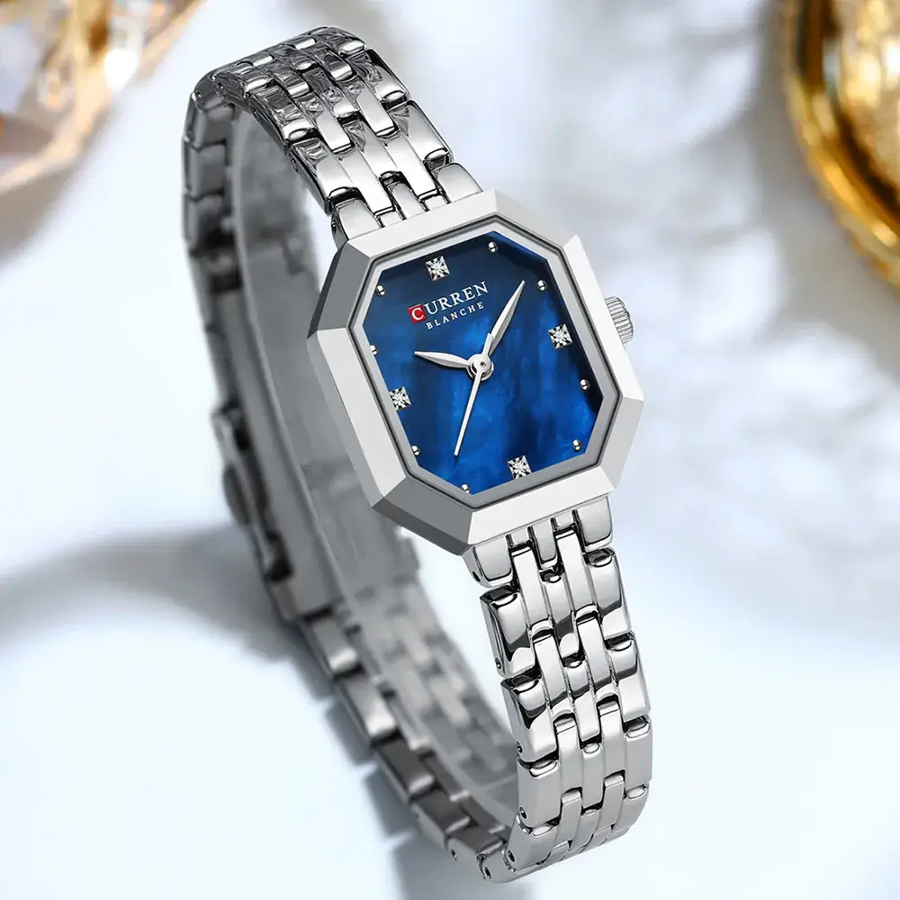 Gold Women's Quartz Watch with Green Dial & Steel Band - Image 9