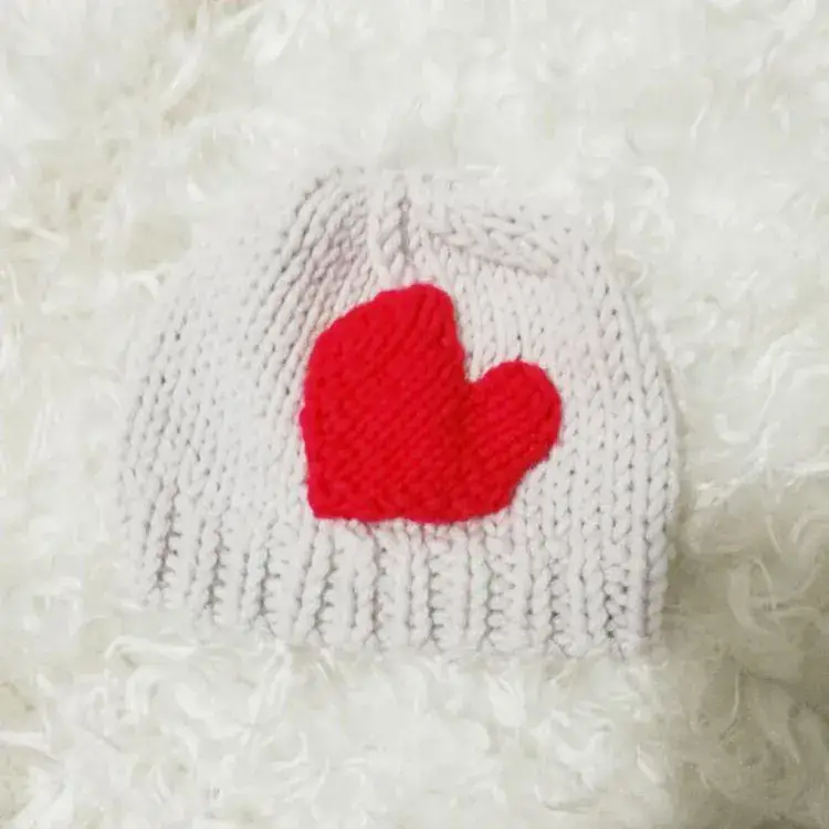 Red Heart Knitted Wool Hat for Girls