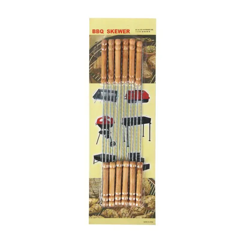 Stainless Steel BBQ Skewers Wooden Handles