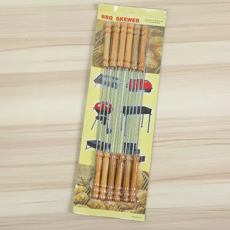 Stainless Steel BBQ Skewers Wooden Handles