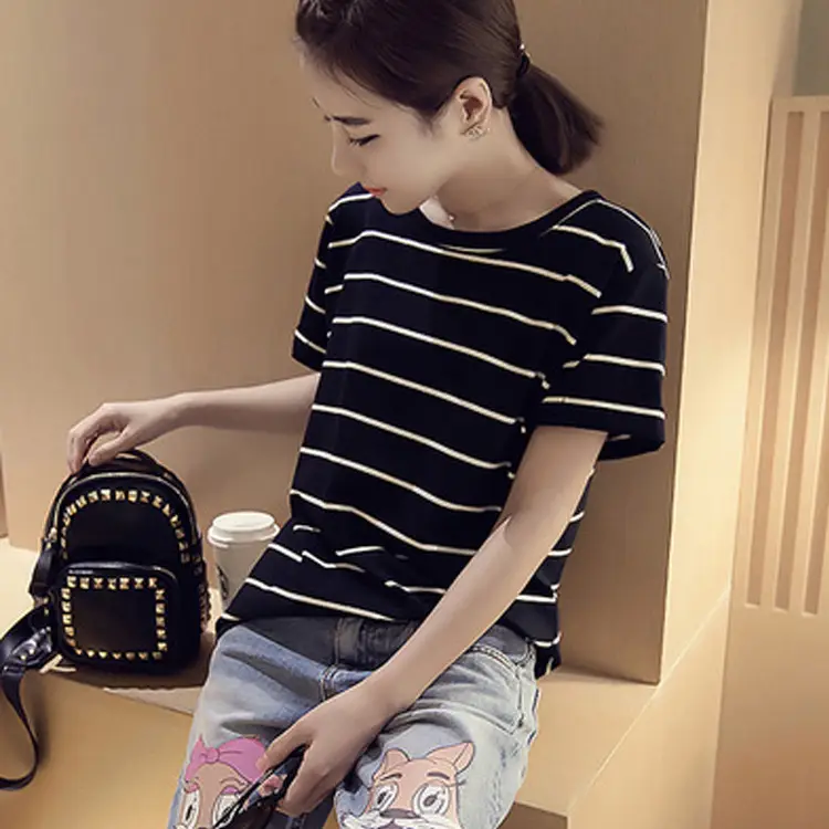 Korean Striped T-Shirt Loose Fit Summer Women