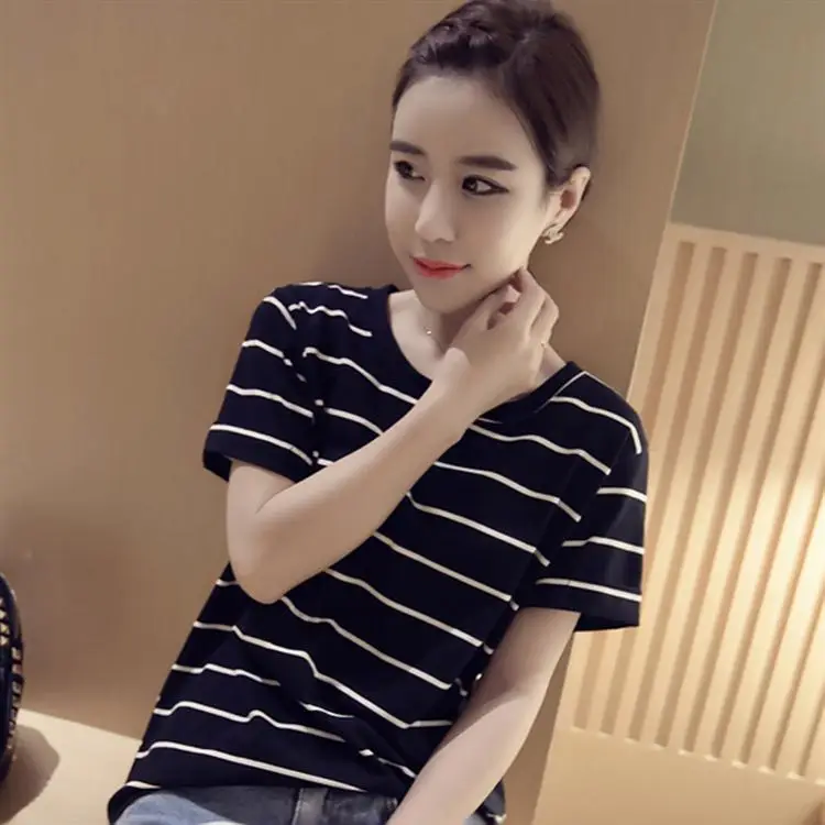 Korean Striped T-Shirt Loose Fit Summer Women