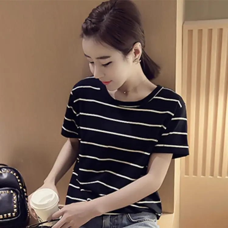 Korean Striped T-Shirt Loose Fit Summer Women