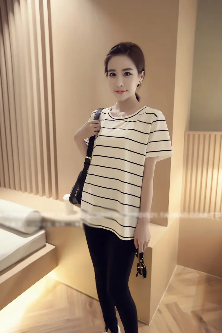 Korean Striped T-Shirt Loose Fit Summer Women