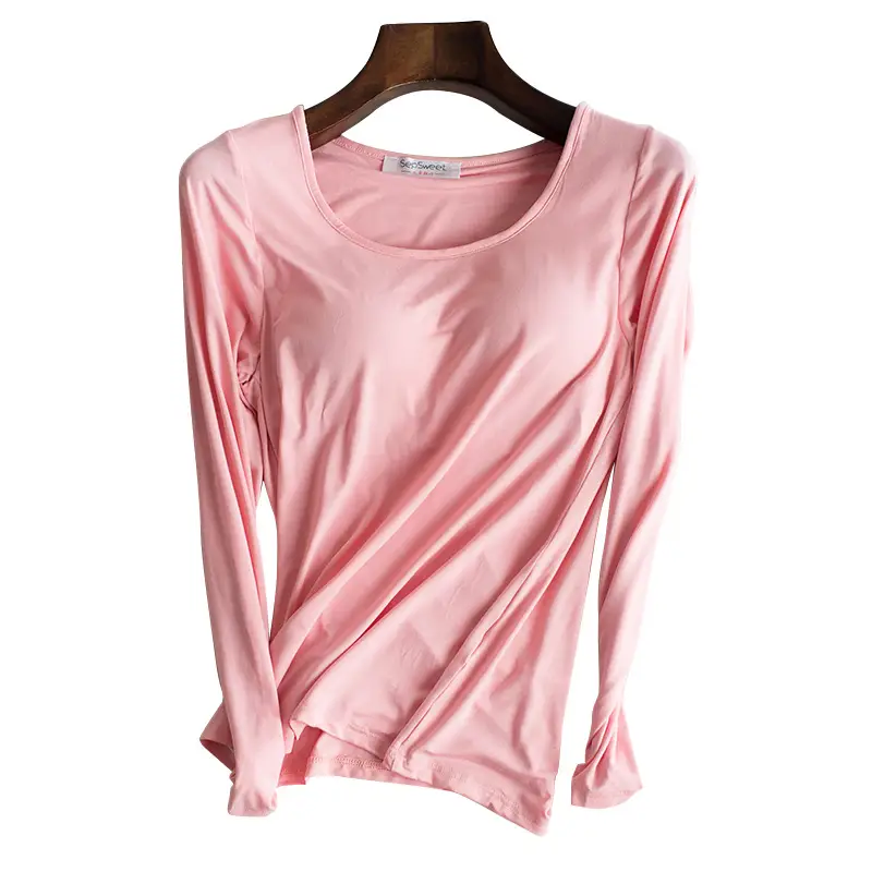 Women's Pink Modal Slim Fit Top with Chest Pad Large - Image 11
