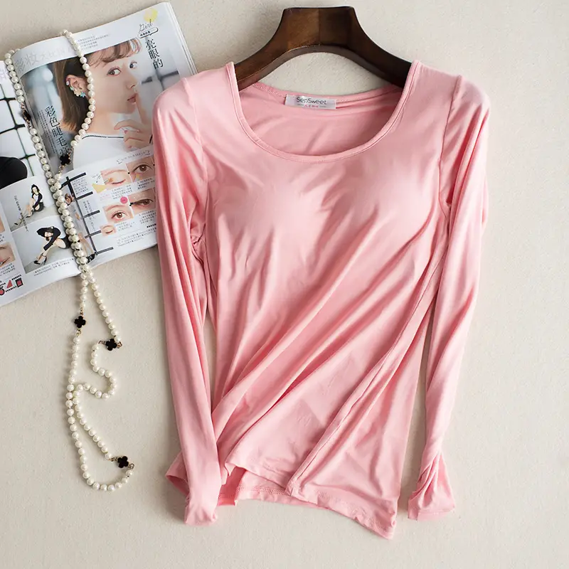 Women's Pink Modal Slim Fit Top with Chest Pad Large - Image 3