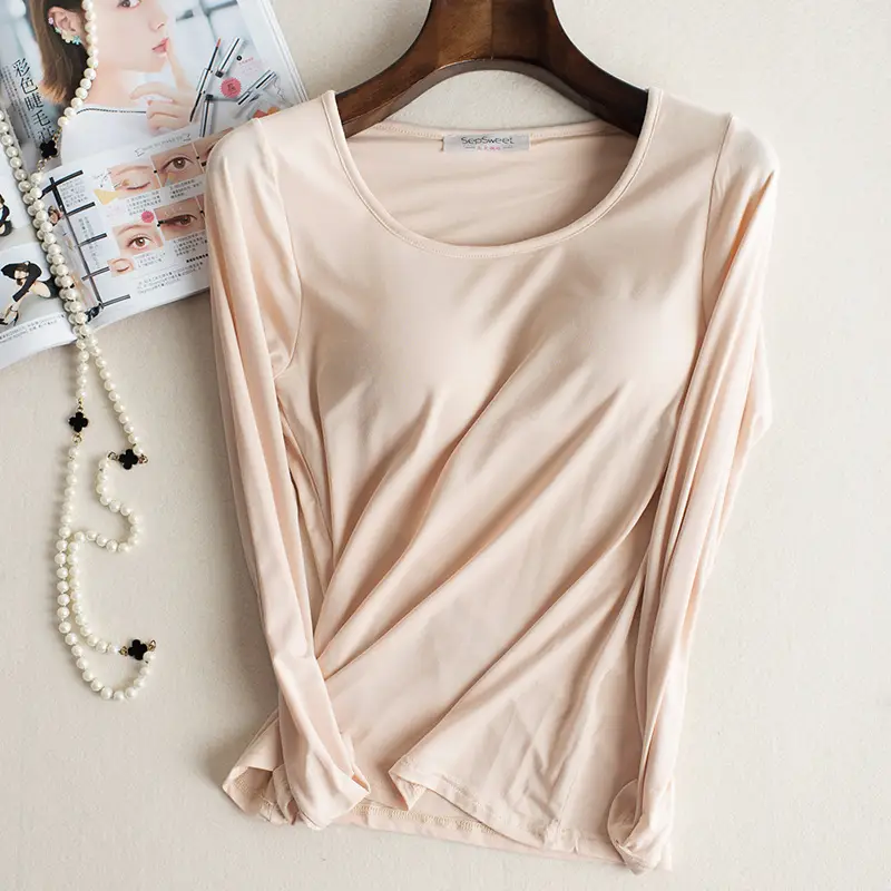 Women's Pink Modal Slim Fit Top with Chest Pad Large - Image 5