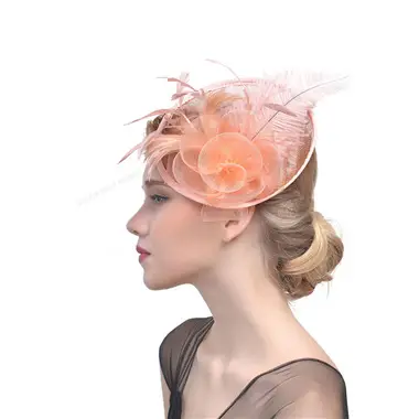 Pink Feather Mesh Bridal Hat for Women - Image 10