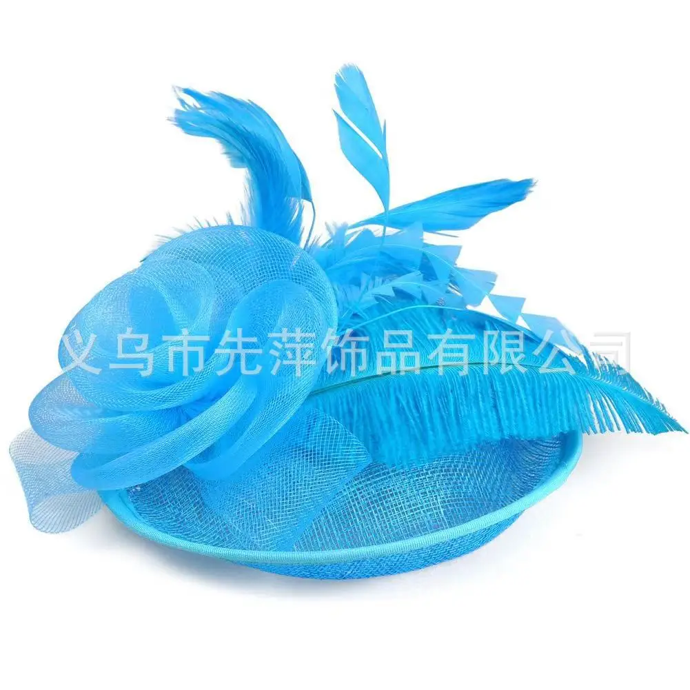 Pink Feather Mesh Bridal Hat for Women - Image 15