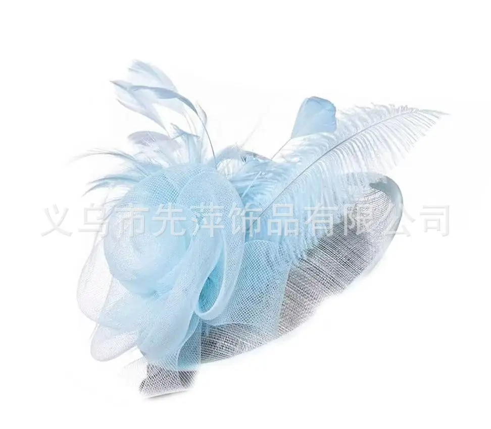 Pink Feather Mesh Bridal Hat for Women - Image 16