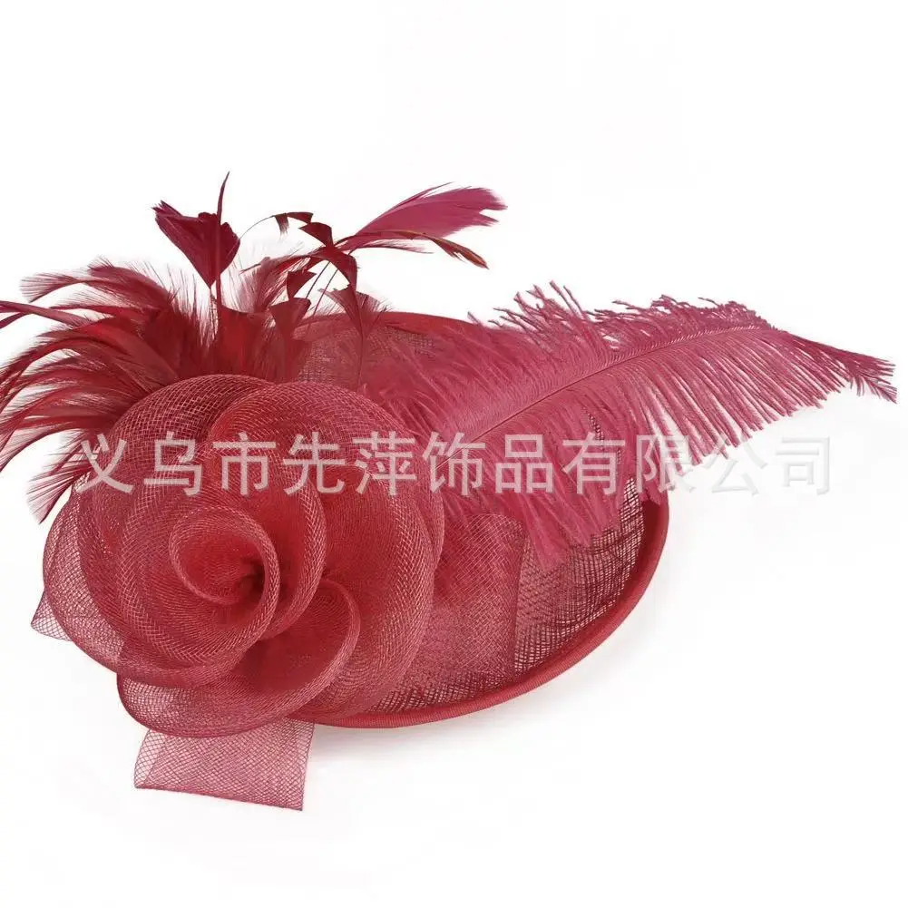 Pink Feather Mesh Bridal Hat for Women - Image 19