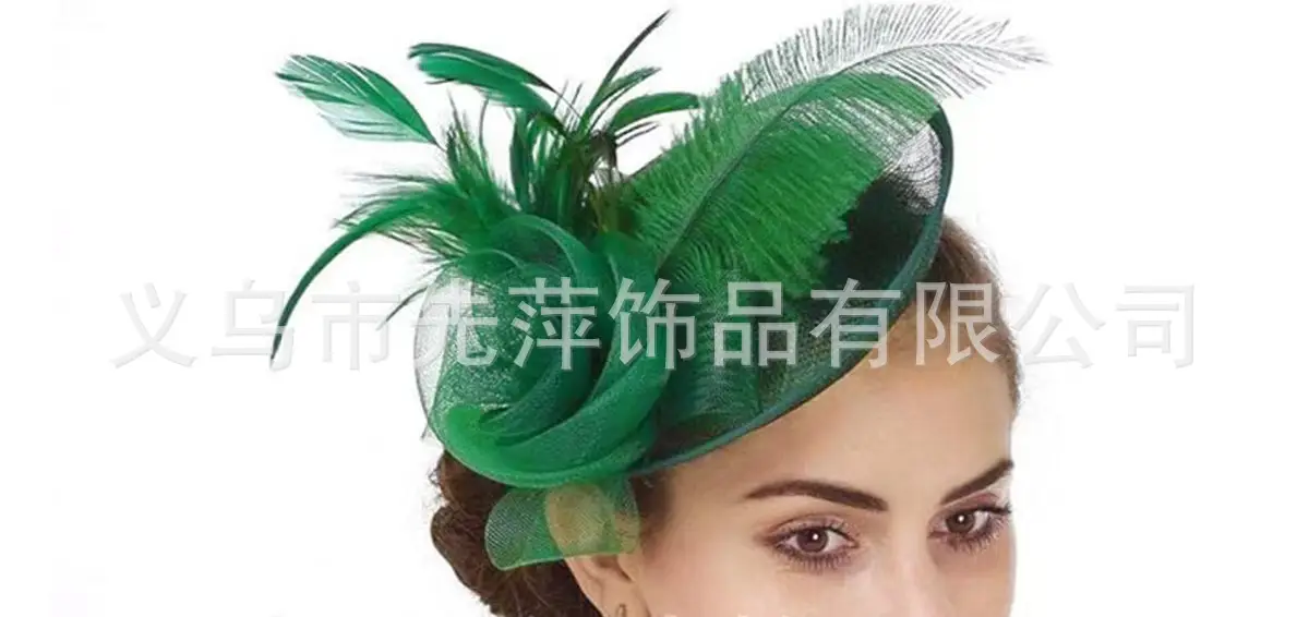 Pink Feather Mesh Bridal Hat for Women - Image 4