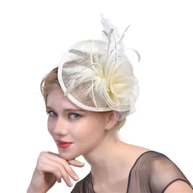 Pink Feather Mesh Bridal Hat for Women - Image 8