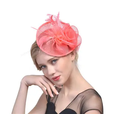 Pink Feather Mesh Bridal Hat for Women - Image 9